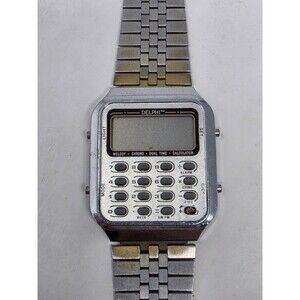 Vintage Delphi Calculator Quartz Alarm Watch Broken For Parts Or Repair
